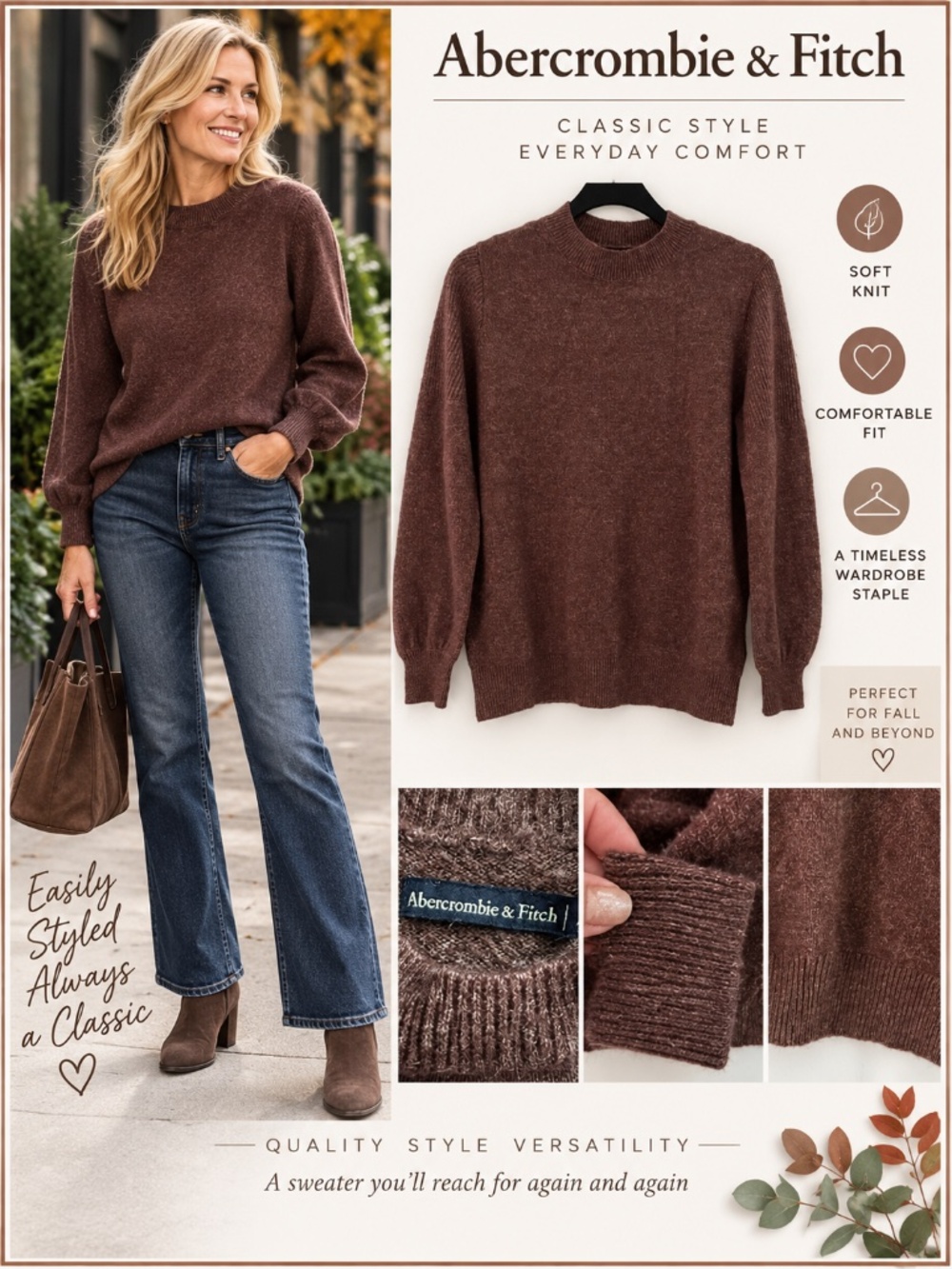 Abercrombie & Fitch Size S Soft Brown Purple-Tint Knit Sweater
